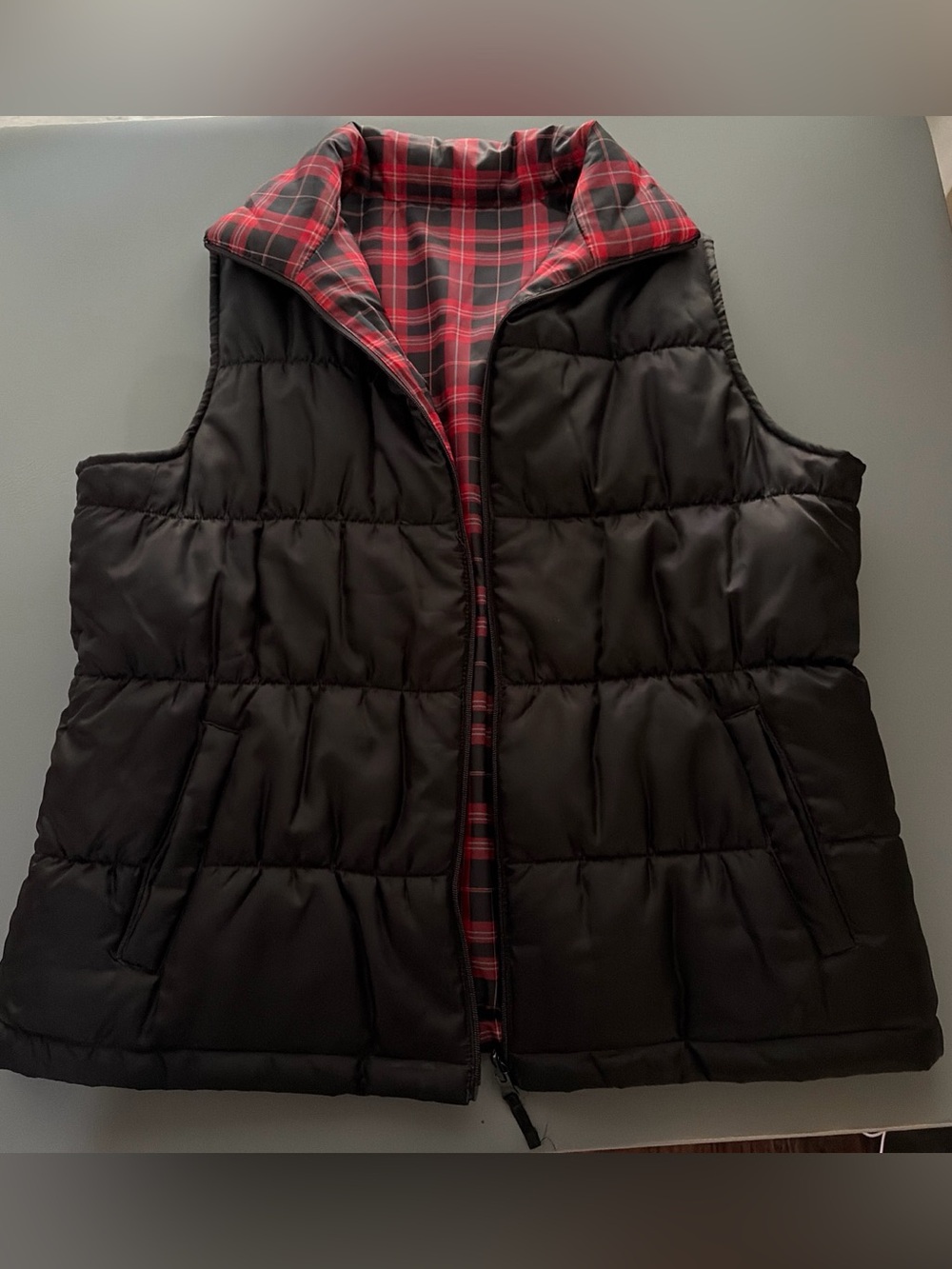 Merona Black Puffer Vest with Red Plaid Lining - Kids